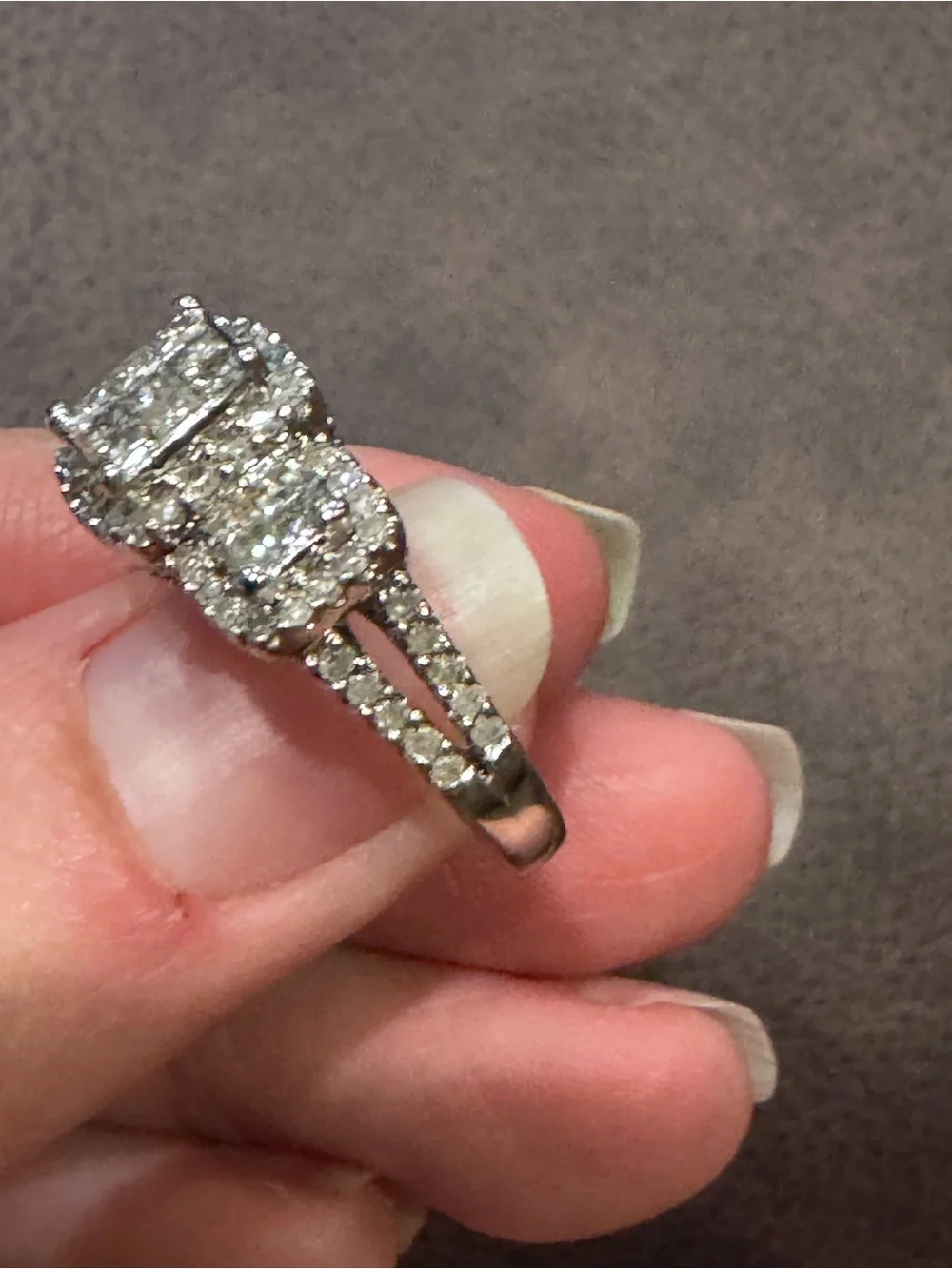 10K White Gold Natural Diamond Princess Cluster Halo Engagement - Picture 8 of 16